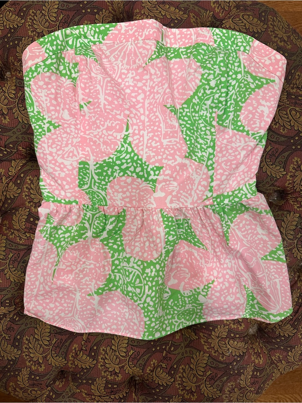 Lilly Pulitzer Pink and Green Strapless peplum top